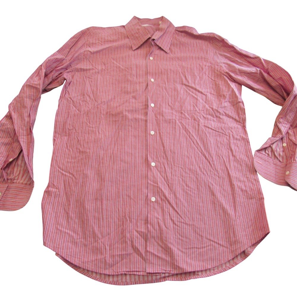 Luciano Barbera Mens Red White Blue Striped Long Sleeve Button Down Shirt Large